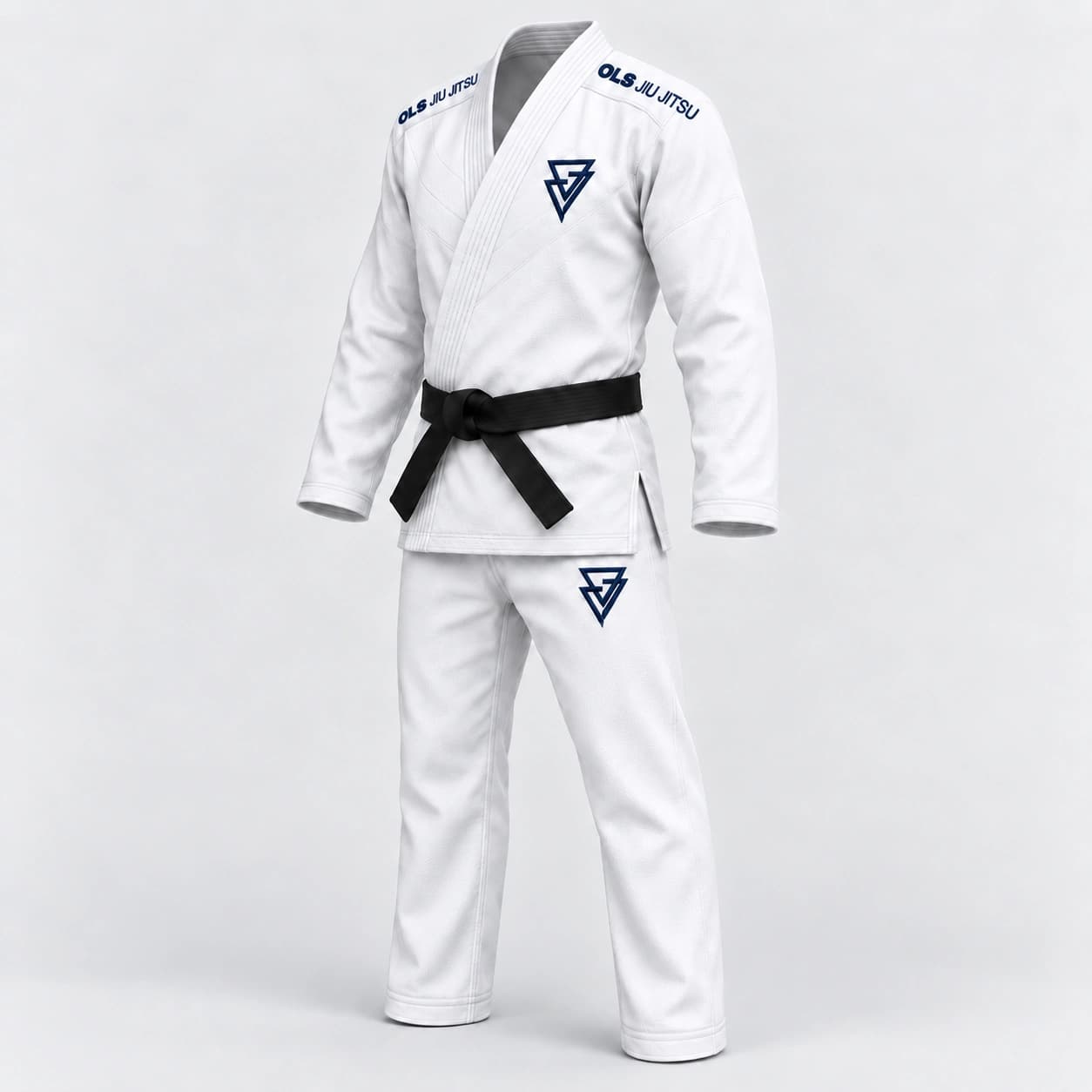 Kimono OLS branco, visto de três quartos